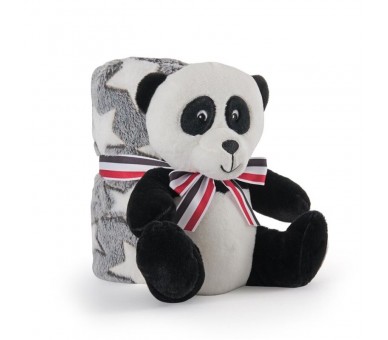 Peluche + Manta suave Oso Panda 22cm