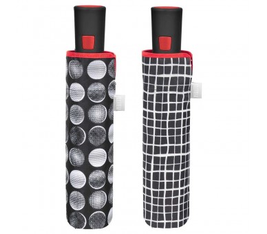 Paraguas plegable automatico blanco negro 54cm surtido