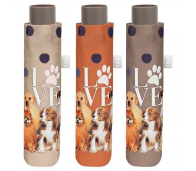 Paraguas plegable manual love perros 54cm surtido