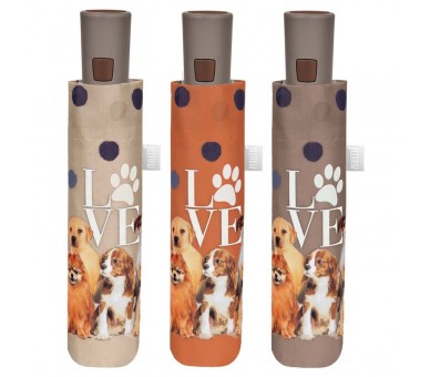 Paraguas plegable automatico love perros 54cm surtido