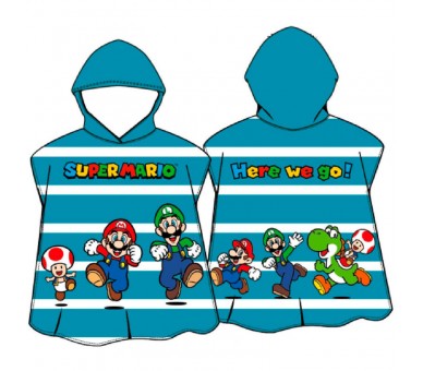 Poncho toalla Here We Go Super Mario Bros microfibra