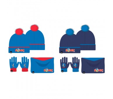 Conjunto gorro guantes braga cuello Sonic the Hedgehog infantil