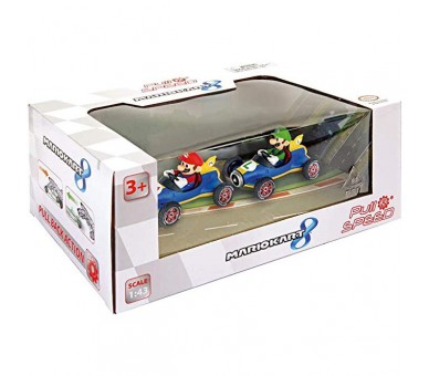 Set 2 coches Pull Speed Mario + Luigi Mario Kart 8
