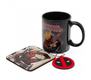 Taza + Llavero + Posavasos Deadpool Marvel