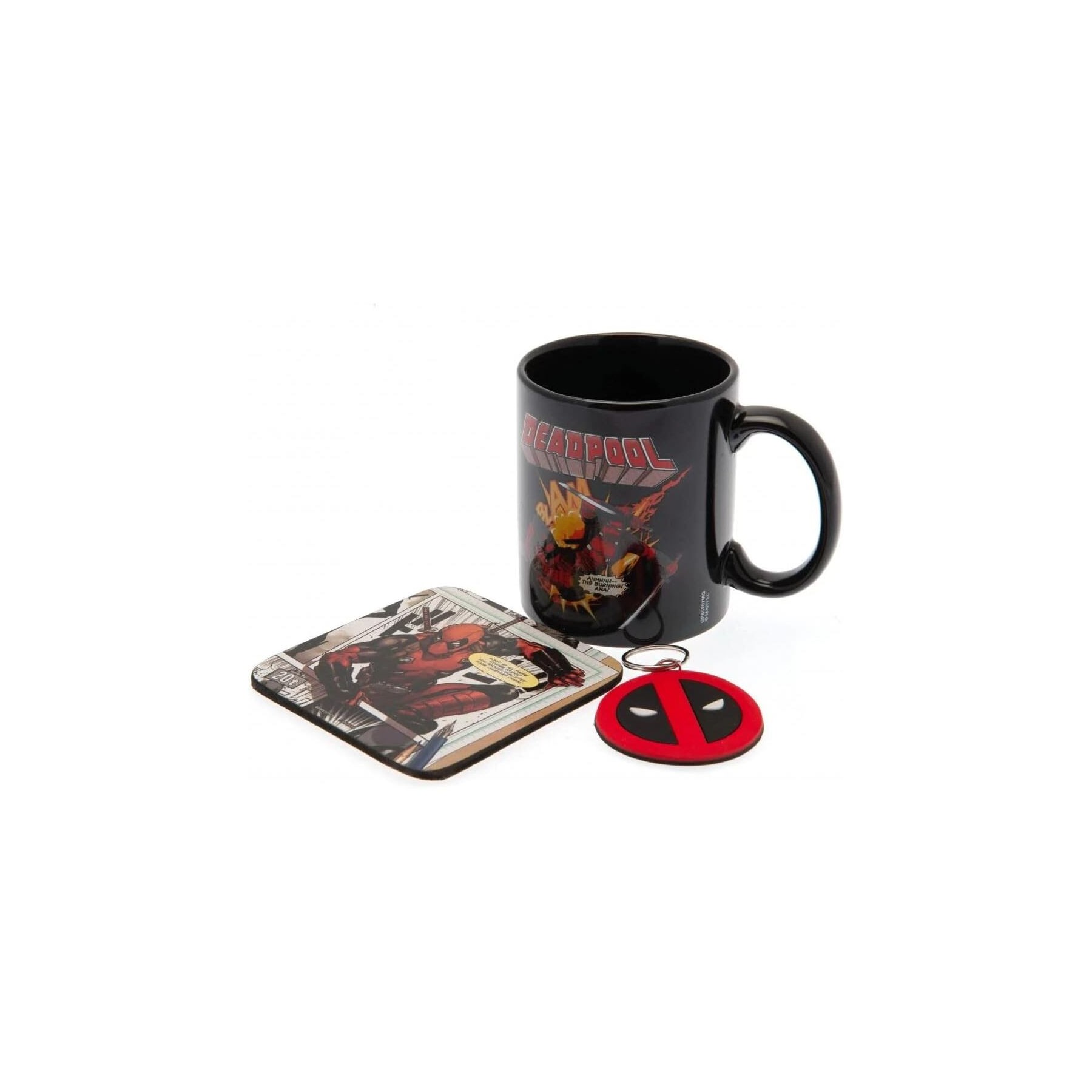 Taza + Llavero + Posavasos Deadpool Marvel