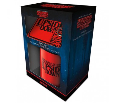 Pack regalo taza + llavero + posavasos The World Is Turning Upside Down Stranger Things