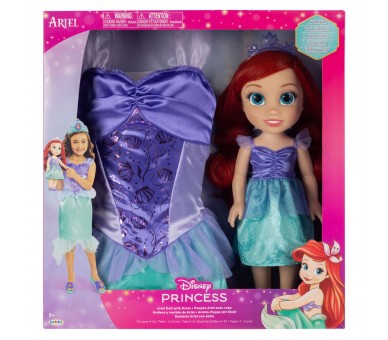 Muñeca Ariel + Disfraz La Sirenita Disney 38cm