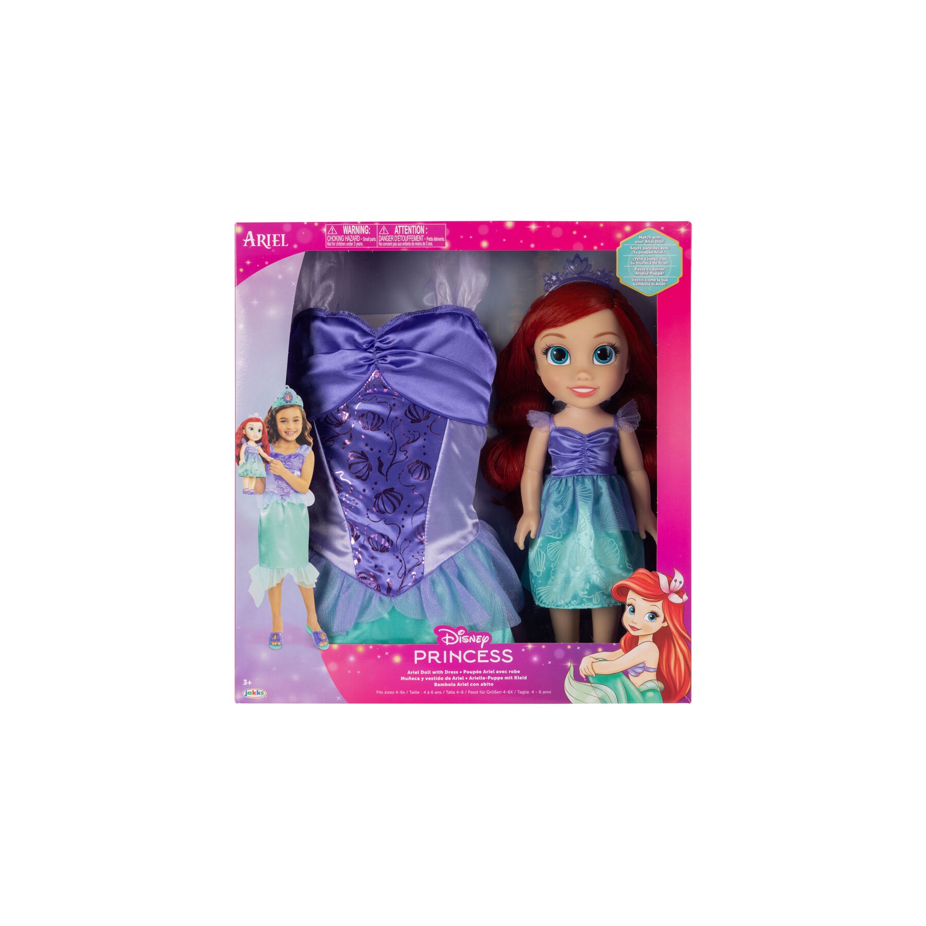 Muñeca Ariel + Disfraz La Sirenita Disney 38cm