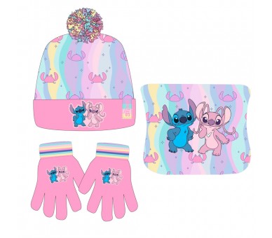 Conjunto gorro guantes braga cuello Stitch Disney