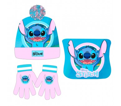 Conjunto gorro guantes braga cuello Stitch Disney