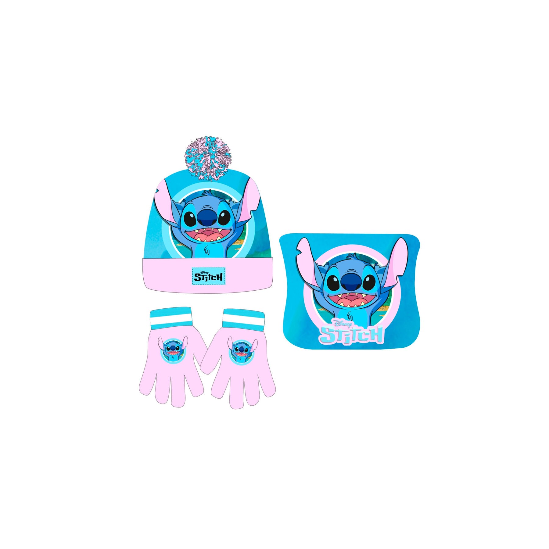 Conjunto gorro guantes braga cuello Stitch Disney