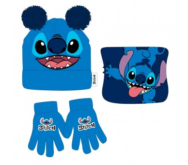 Conjunto gorro guantes braga cuello Stitch Disney