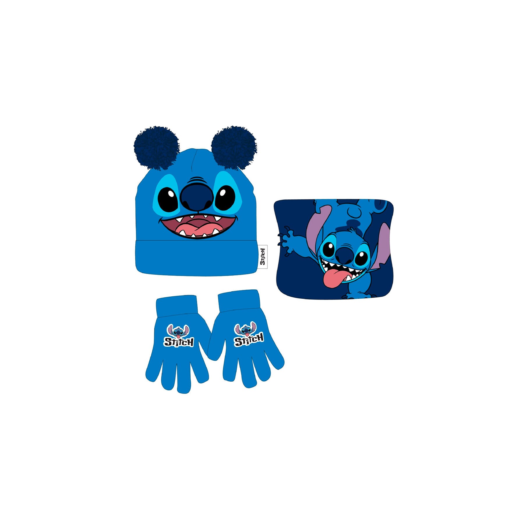 Conjunto gorro guantes braga cuello Stitch Disney