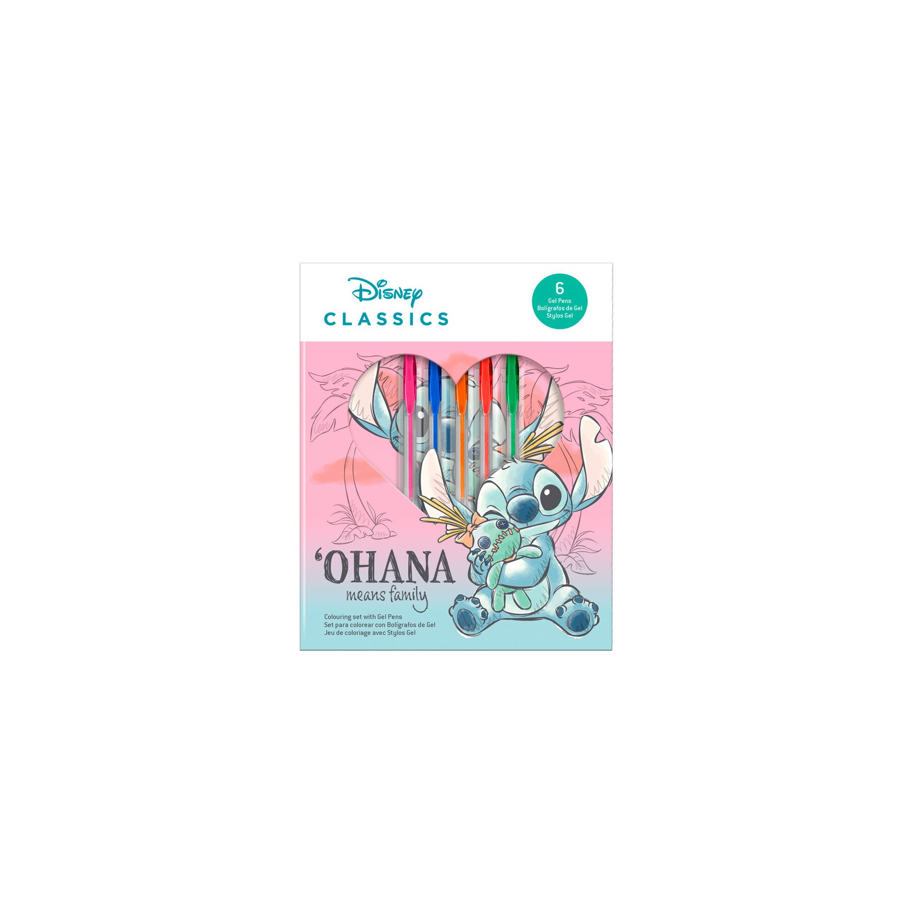 Blister cuaderno + 6 boligrafos gel Stitch Disney