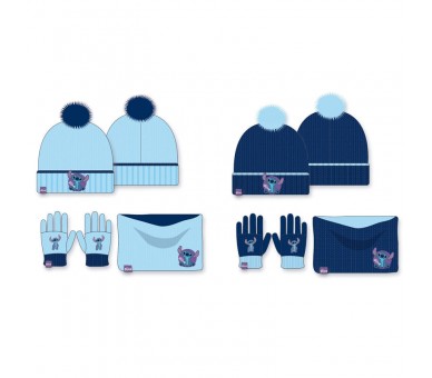 Conjunto gorro guantes braga cuello Stitch Disney infantil