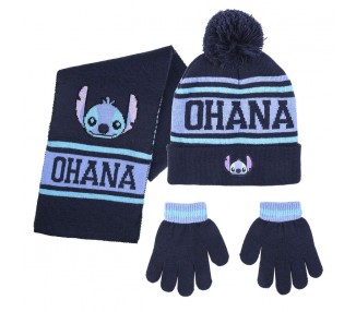 Conjunto Infantil gorro guantes bufanda Stitch Disney