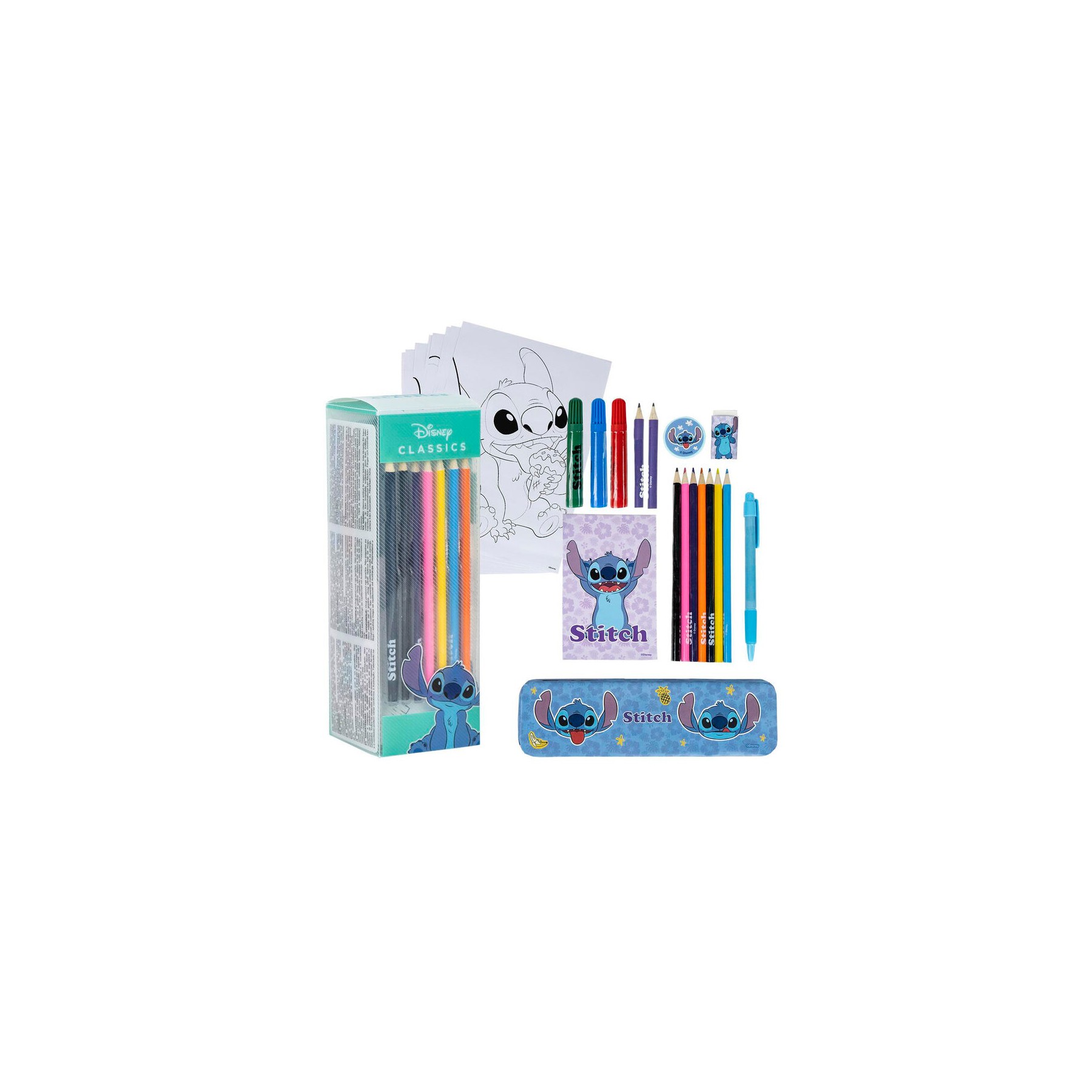 Set papeleria coloreable Stitch Disney