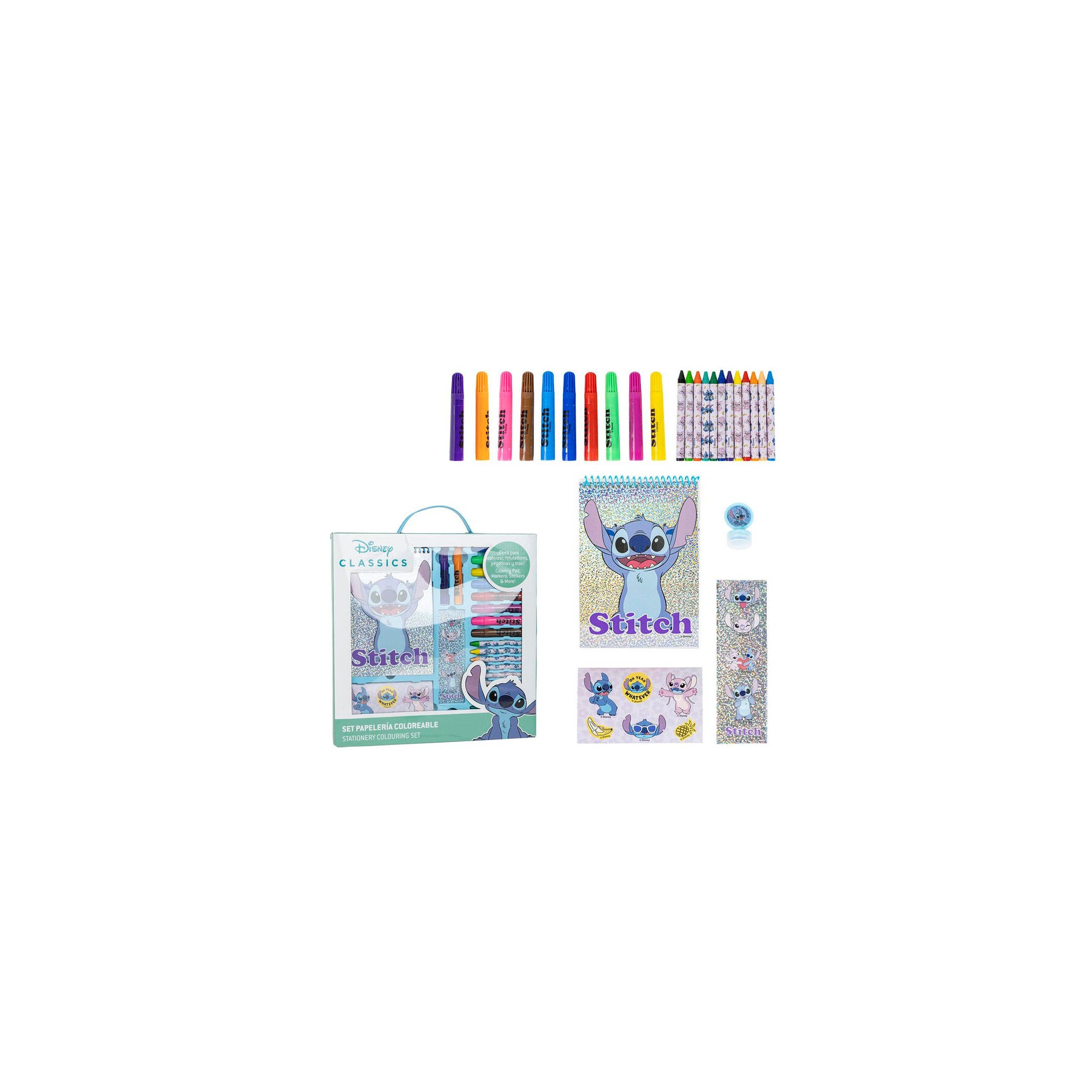 Set papeleria coloreable Stitch Disney