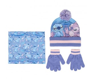 Conjunto Infantil gorro guantes braga cuello Stitch Disney