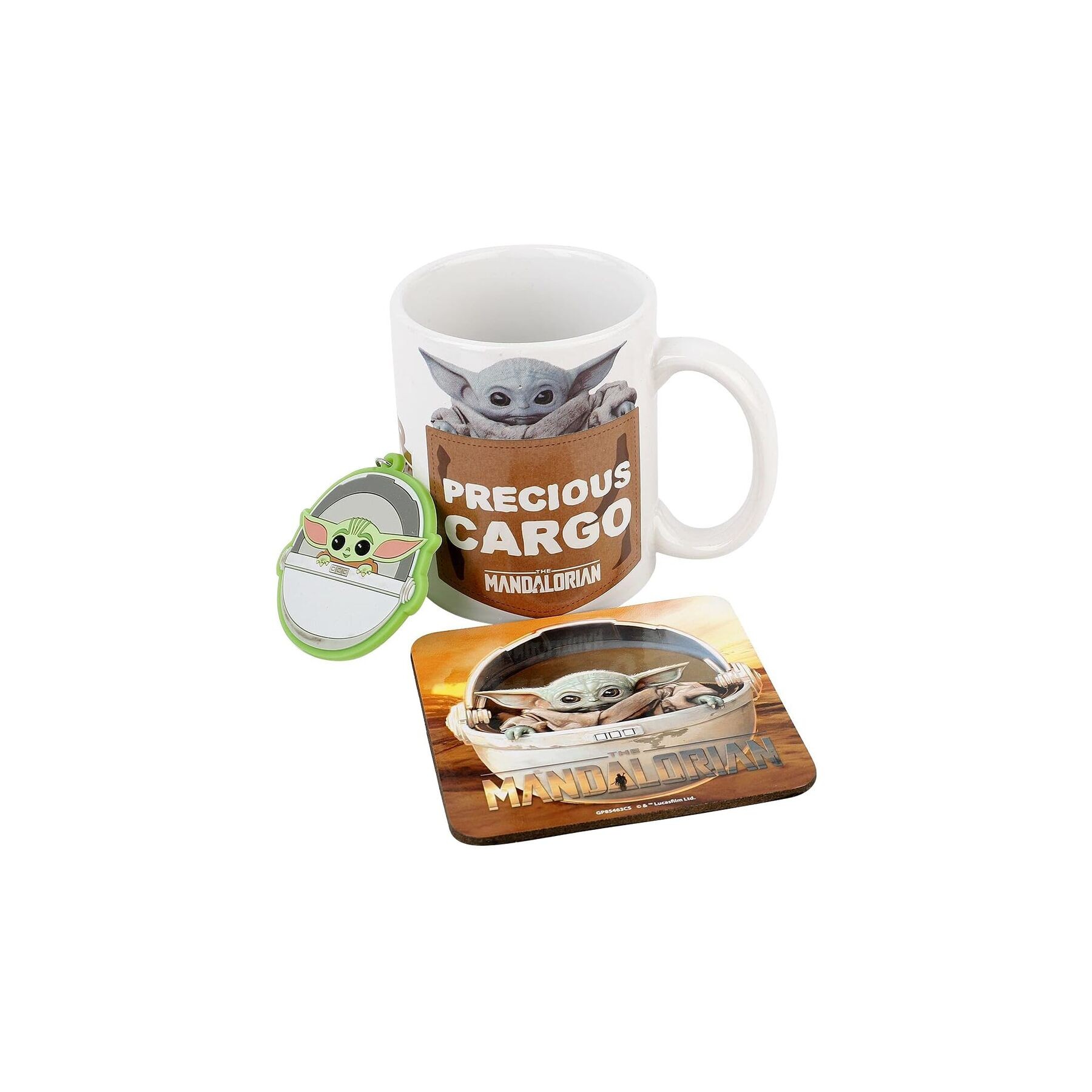 Set Taza + Posavasos y Llavero Yoda the Child Mandalorian Star Wars