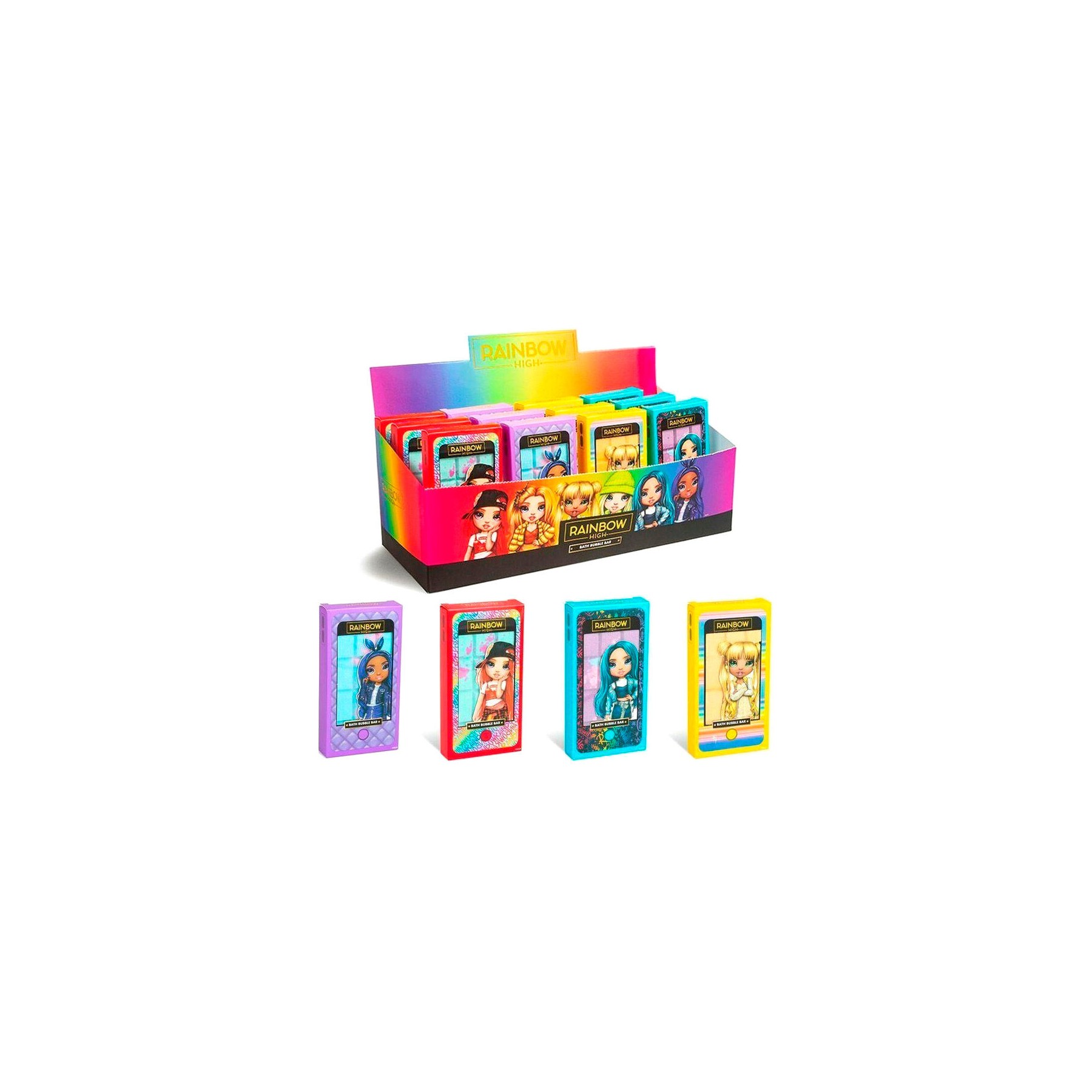 Expositor 12 tabletas burbujas de baño Rainbow High