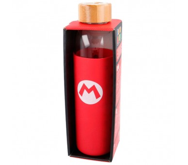 Botella cristal Super Mario Bros Nintendo funda silicona 585ml