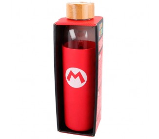 Botella cristal Super Mario Bros Nintendo funda silicona 585ml