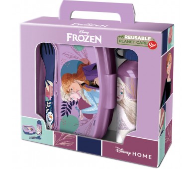 Set Sandwichera cubiertos + botella aluminio Frozen Disney 400ml