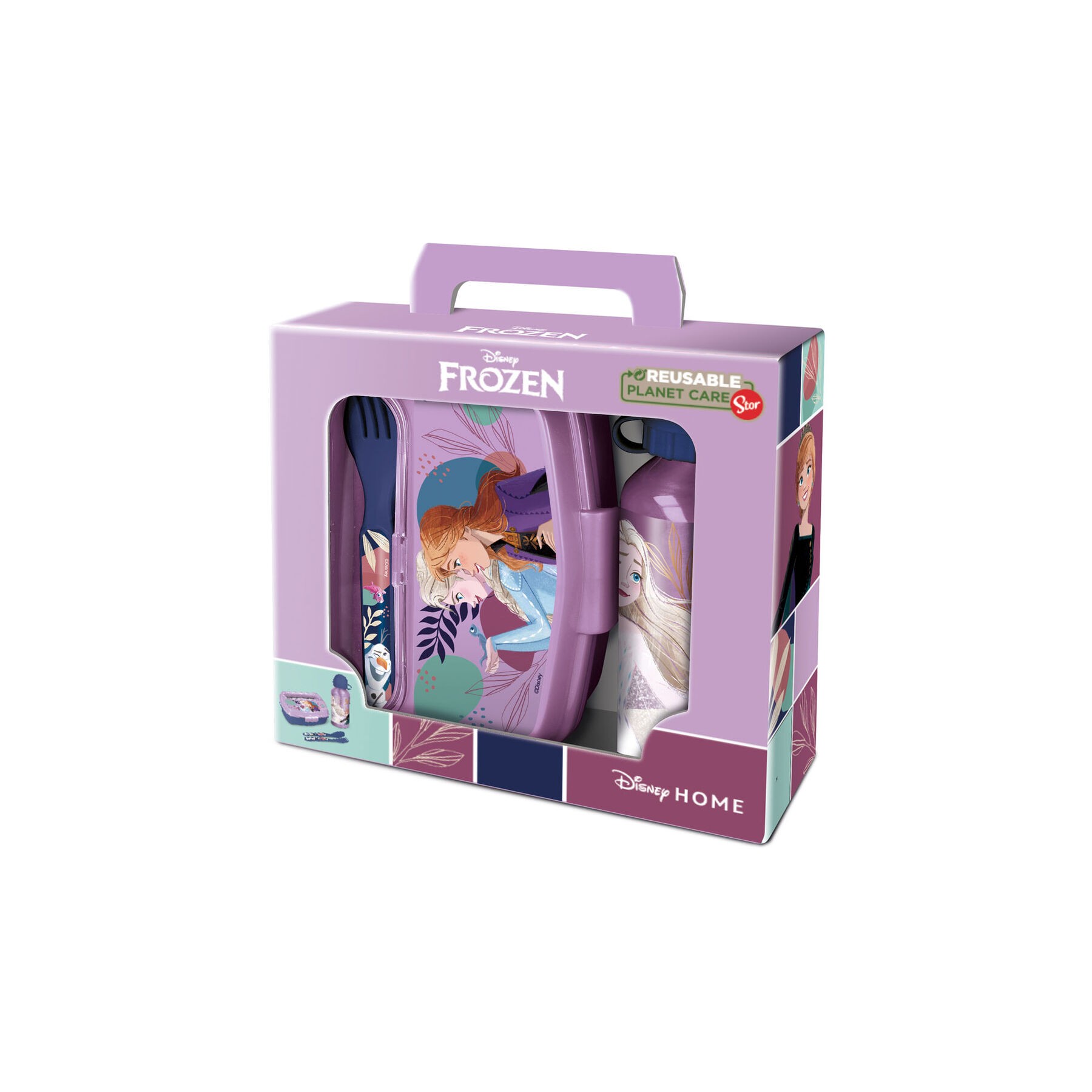 Set Sandwichera cubiertos + botella aluminio Frozen Disney 400ml