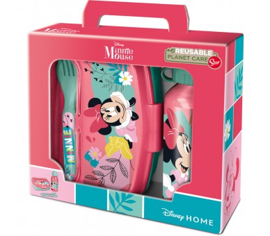 Set Sandwichera cubiertos + botella aluminio Minnie Disney 400ml