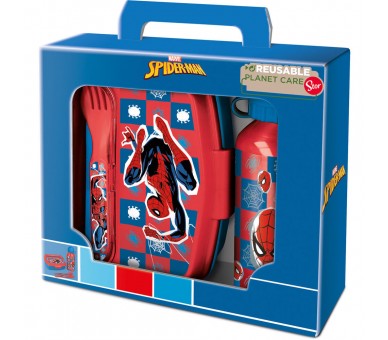 Set Sandwichera cubiertos + botella aluminio Spiderman Marvel 400ml