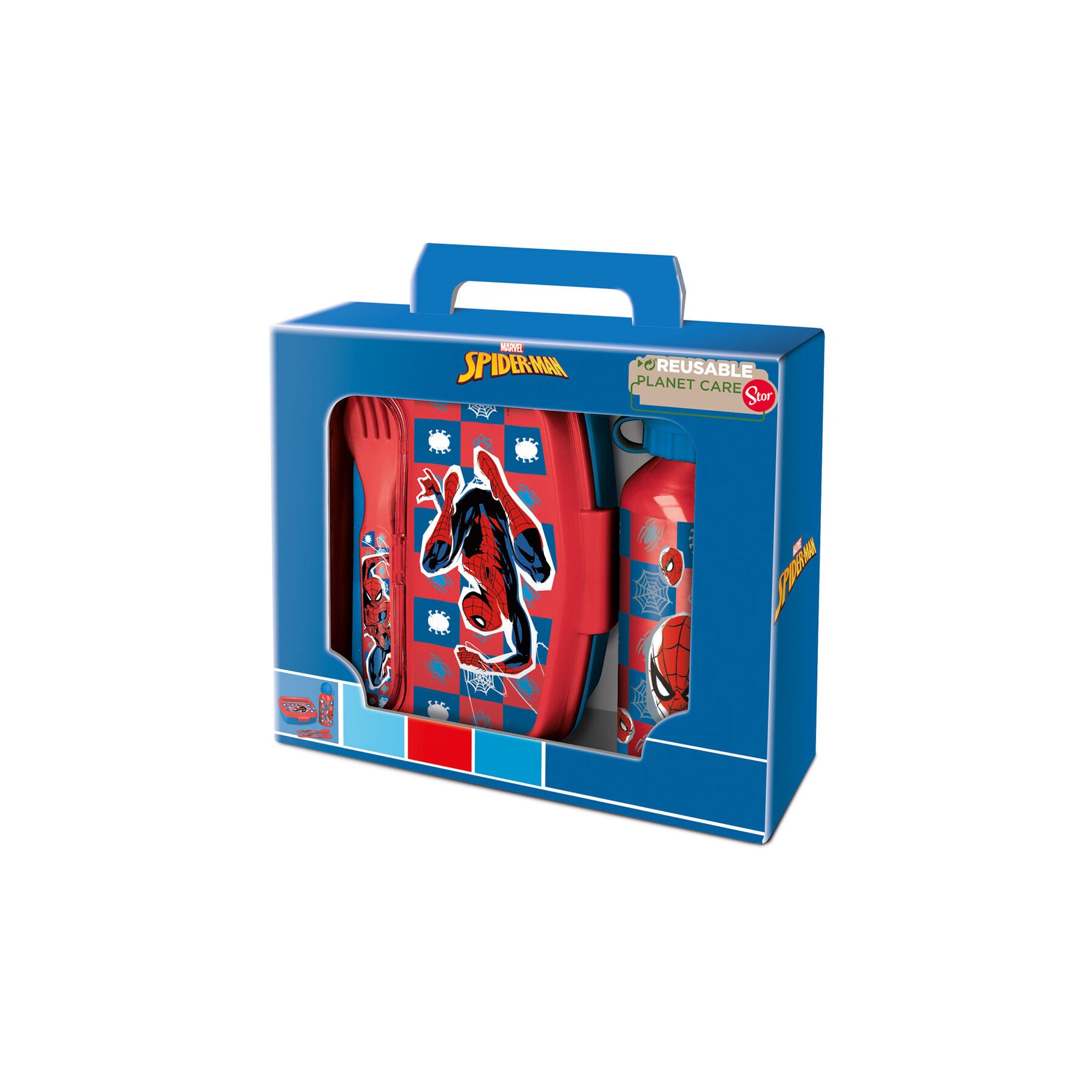 Set Sandwichera cubiertos + botella aluminio Spiderman Marvel 400ml