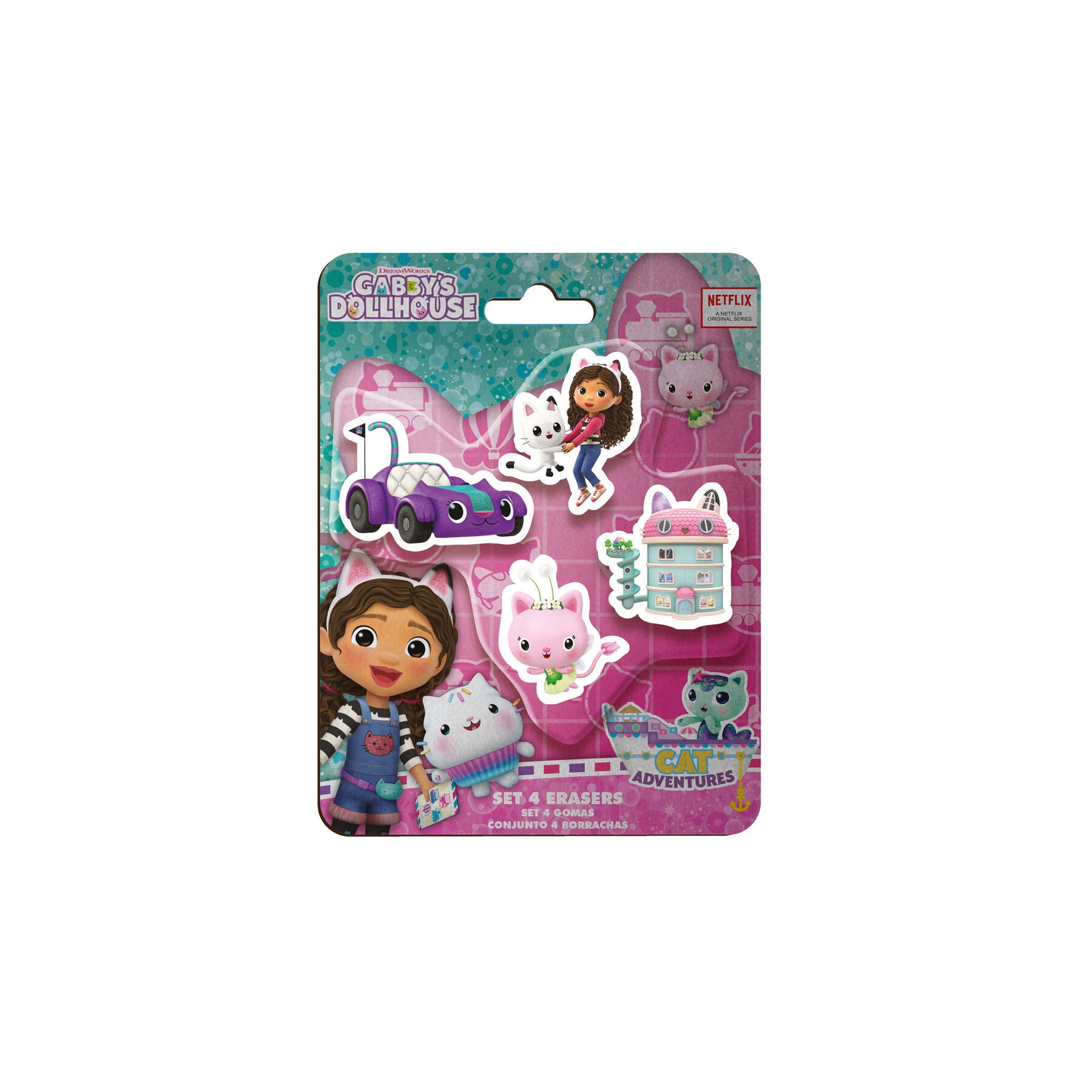 Blister 4 Gomas de borrar La Casa de Muñecas de Gabby