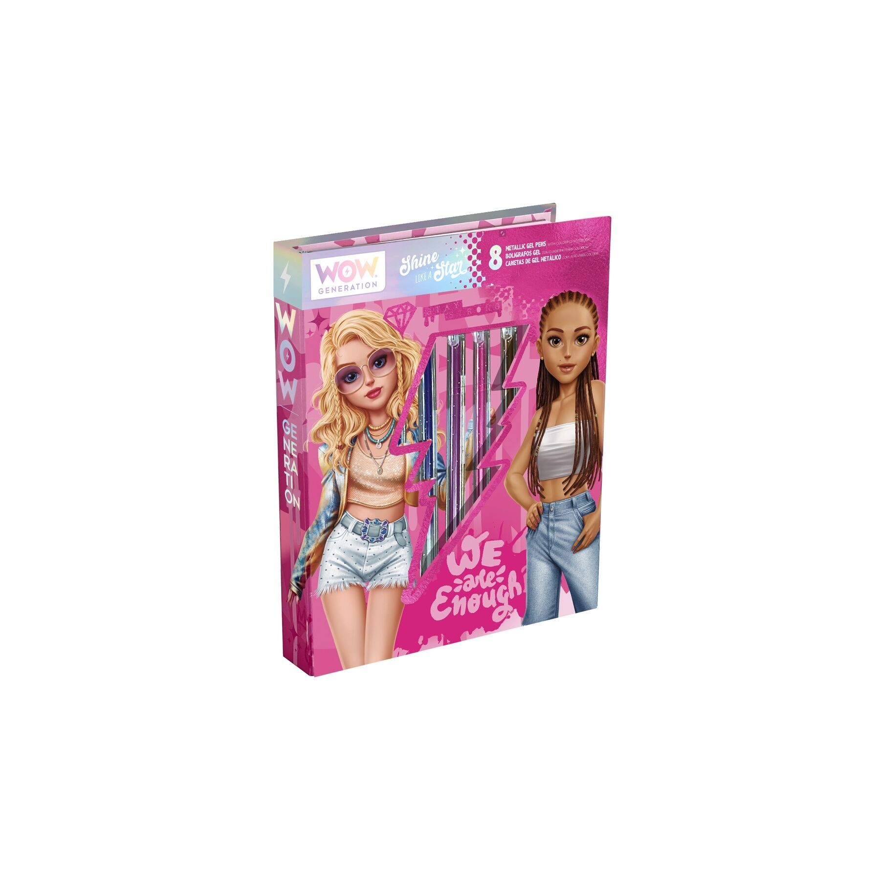 Cuaderno para colorear + 8 Boligrafos de gel metalicos Wow Generation