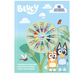 Libreta + 12 mini crayones Bluey