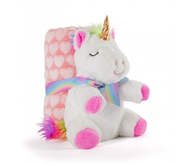 Peluche + Manta suave Unicornio Tiara 22cm