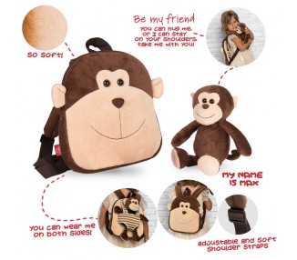 Mochila reversible + peluche Mono Max 25cm