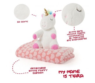 Peluche + Manta suave Unicornio Tiara 22cm