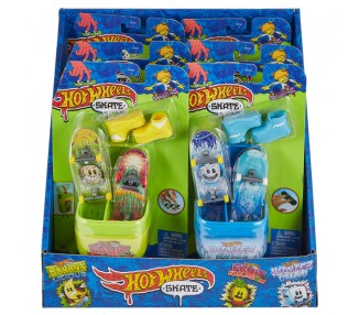 Caja chicles + 2 monopatines Skate Hot Wheels