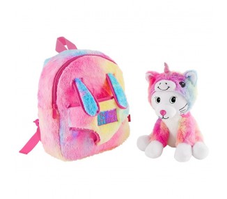 Mochila + peluche gato Emi 27cm
