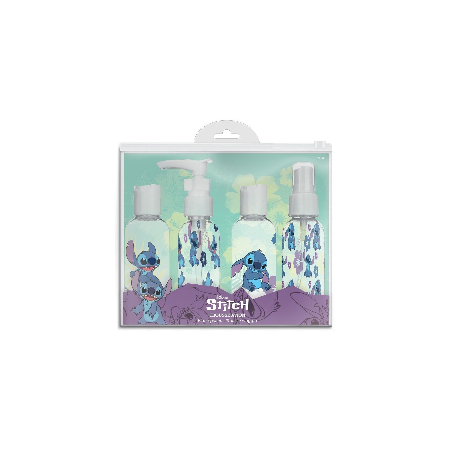 Neceser Viaje 4 Frascos Rellenables Stitch Disney 3 Unidades