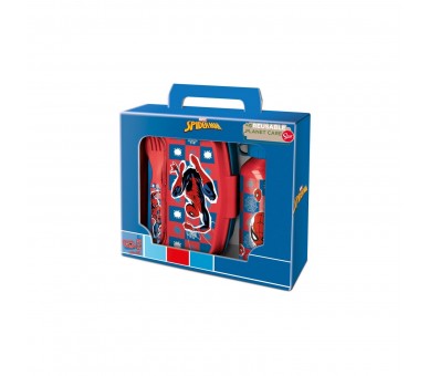 Set Sandwichera Cubiertos + Botella Aluminio Spiderman Marve