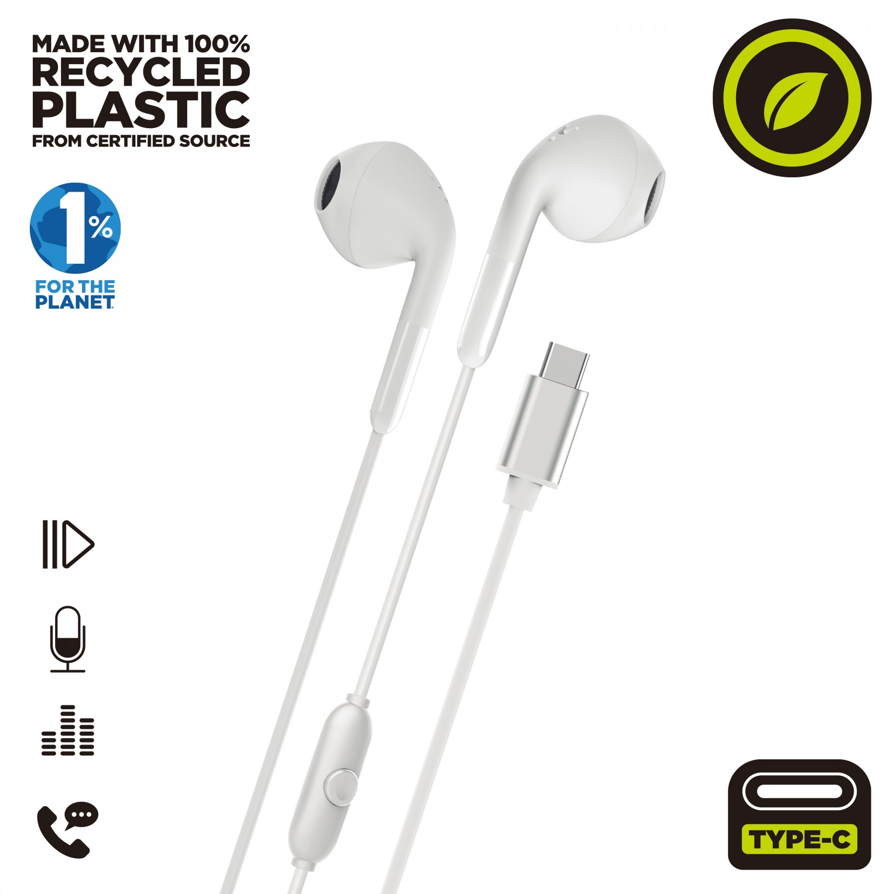 Muvit For Charge Auriculares Estéreo E58 Tipo C Blancos