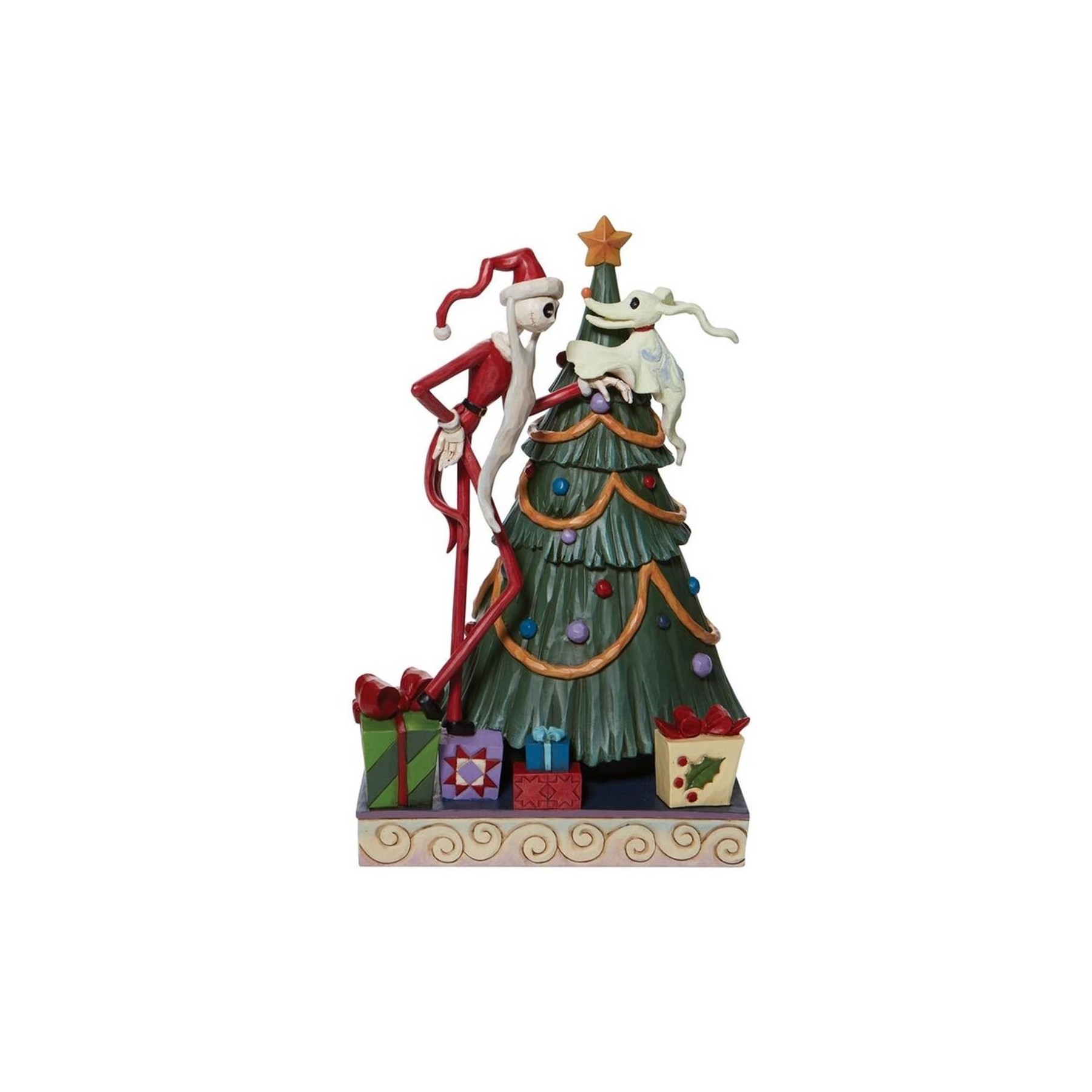 Figura Decorativa Santa Jack Y Zero Junto Al Árbol