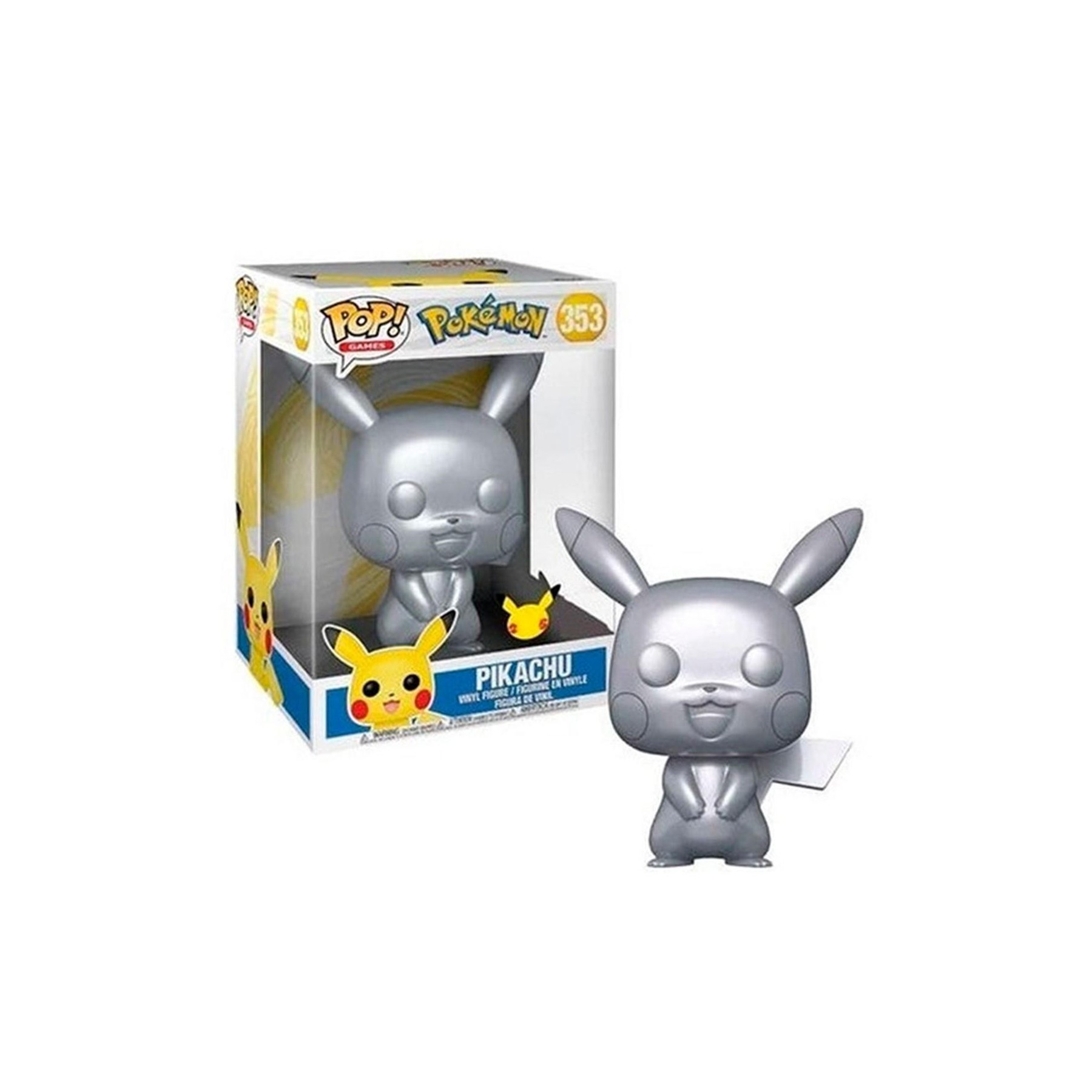 Funko Pop Jumbo Pokemon S6 Pikachu Plateado Efecto Metalico