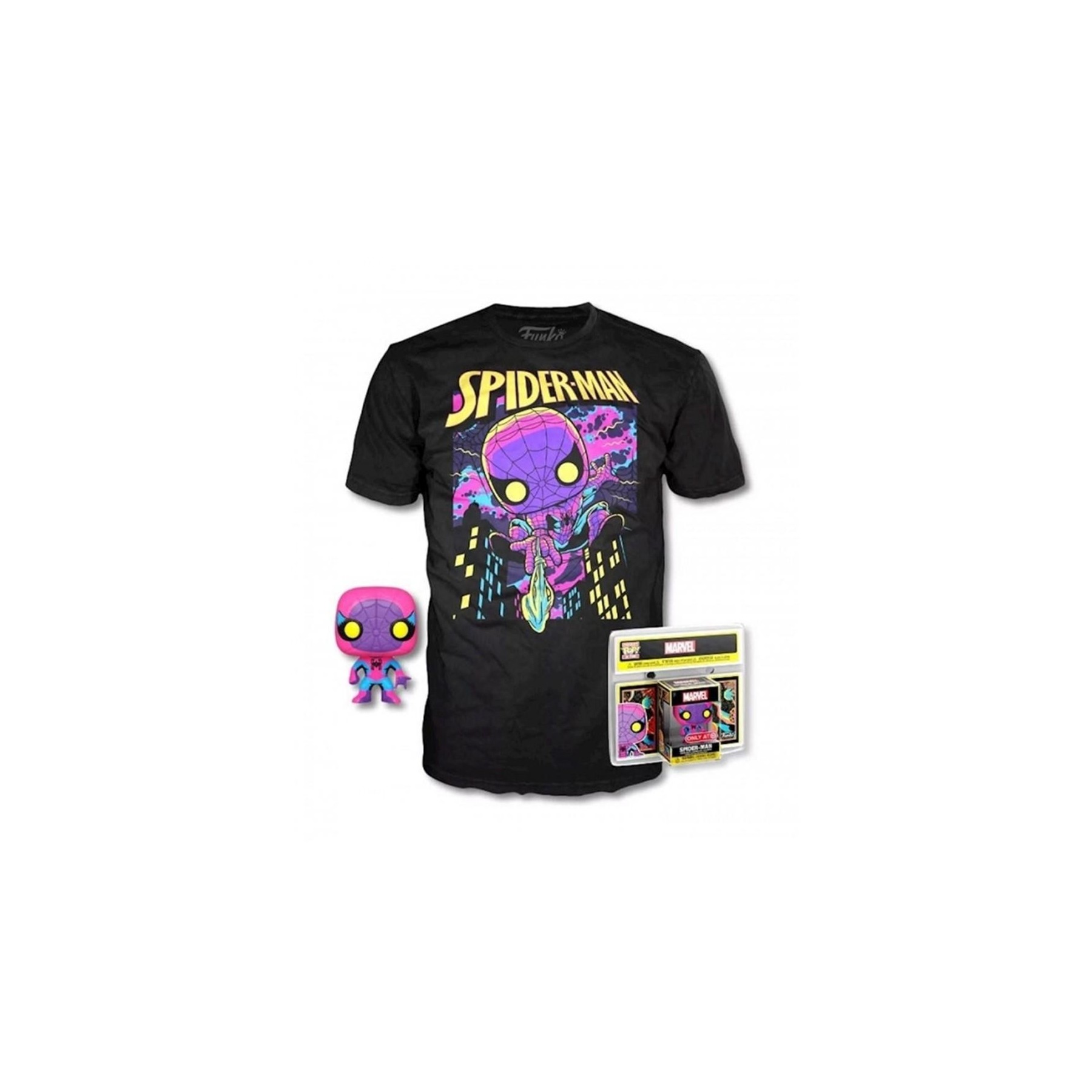 Pop & Tee Marvel Spiderman Black Light Funko + Camiseta Tall