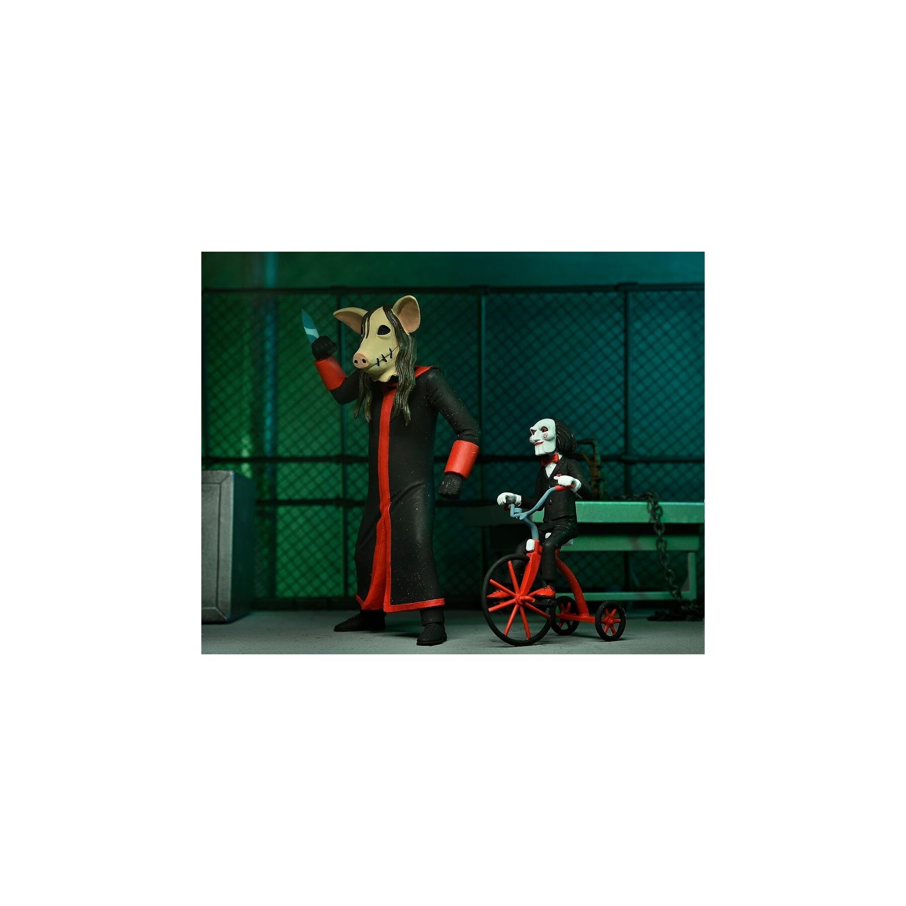 Figuras Jigsaw Killer & Billy the Puppet Tricycle Saw Toony Terrors 15cm