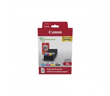 Multipack Canon Cli - 551Xl B - C - M - Y + 50 Hojas Papel F