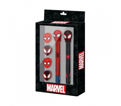 Blister Boligrafo + Lapiz + 4 gomas Spiderman Marvel