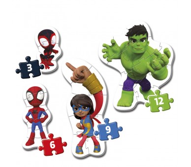 Puzzle Spidey and His Amazing Friends Marvel 3-6-9-12pzs